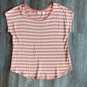 Chico's Coral and Cream Striped Tee